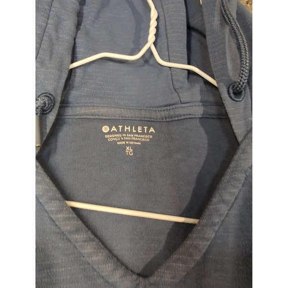 Athleta Sundown Alliance Hoodie Blue Ribbed V-Neck Pullover XL - Picture 4 of 9